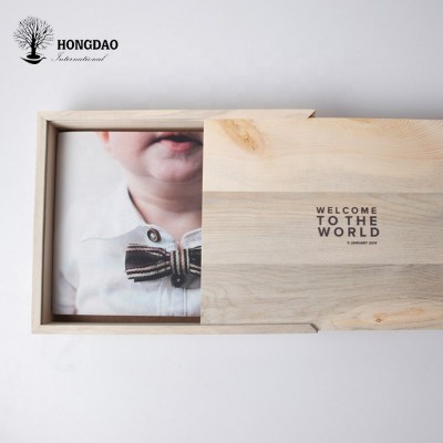 HONGDAO Small unfinished pine customized album wooden photo usb box