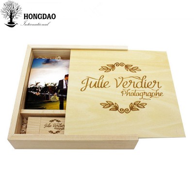 HONGDAO custom wooden wedding photo album gift box with photography USB flash drive and box