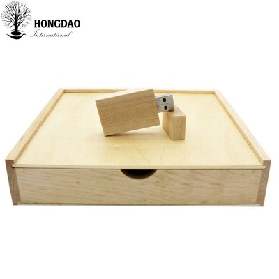 HONGDAO sliding lid photography handmade wooden gift box for photo with USB flash drive stick