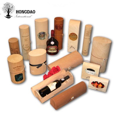 HONGDAO custom logo birch bark tube wood cylinder box wine gift packaging wooden wine box