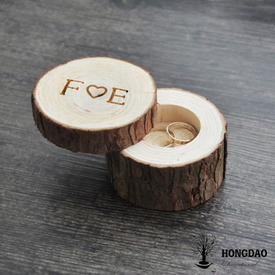 HONGDAO Handmade small round gift wooden ring box for christmas