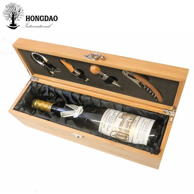 HONGDAO custom luxury printed wooden wine single bottle gift box set with accessories