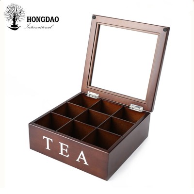 HONGDAO painted brown color wooden tea gift packaging box with compartments