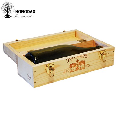 HONGDAO custom logo luxury wooden wine package gift box with hinged lid for one bottle glass