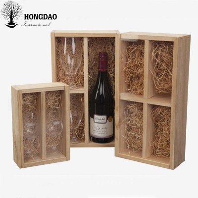 HONGDAO wholesale christmas wooden wine packaging boxes gift box for 2 wine bottles