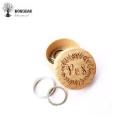 HONGDAO round shape mini wooden ring gift packaging box with laser engraved logo