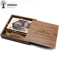 HONGDAO natural wood color walnut wood photo box with custom logo